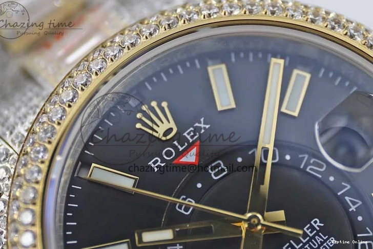 0203 Effortless Diamond Skydweller SS YG TWF Best Edition Black Dial on SS YG Bracelet Asian 23J to 2343